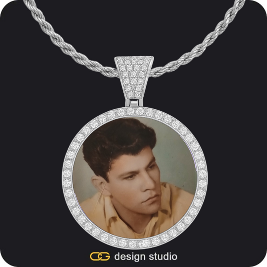 Custom Photo Pendant - Silver / Circle (4 cm) / Rope