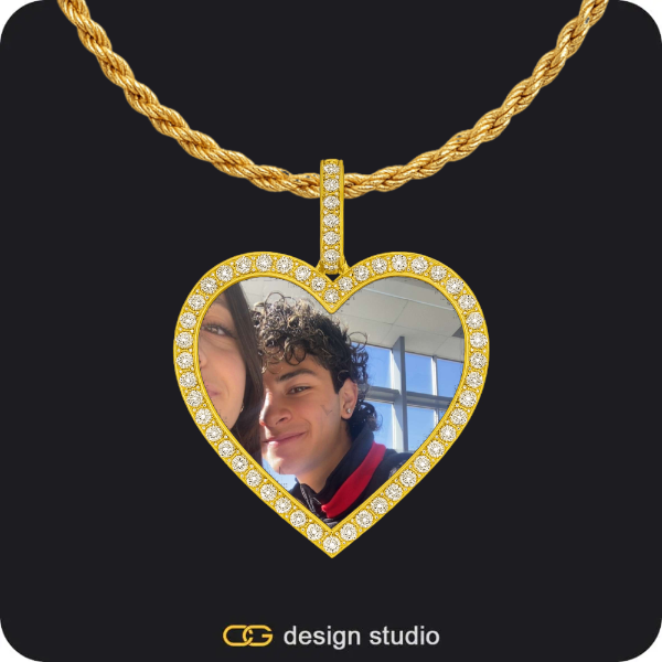 Custom Heart Photo Pendant - Gold / Rope