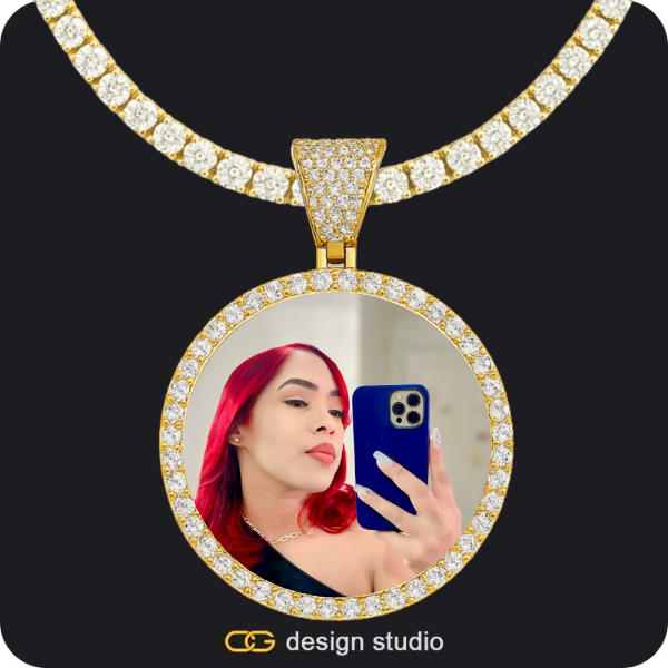 Custom Photo Pendant - Gold / Circle (4 cm) / Tennis