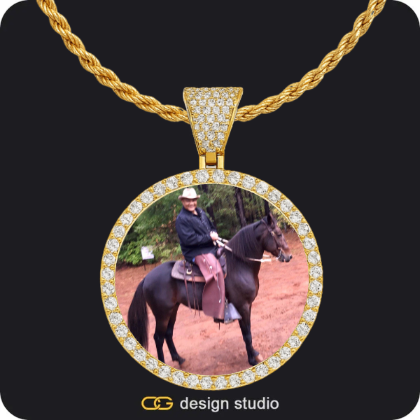 Custom Photo Pendant - Gold / Circle (4 cm) / Rope