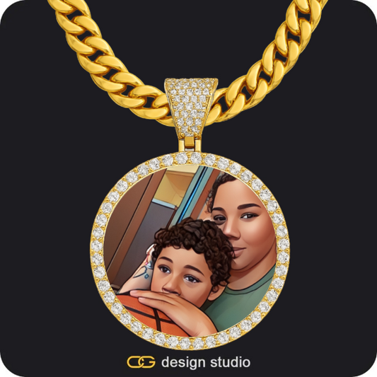Custom Photo Pendant - Gold / Circle (4 cm) / Cuban (10mm)