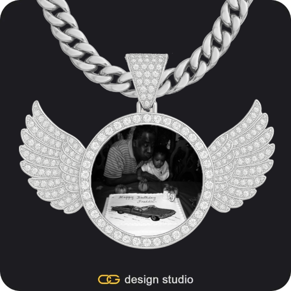 Custom Photo Pendant - Silver / Wings / Cuban (10mm)