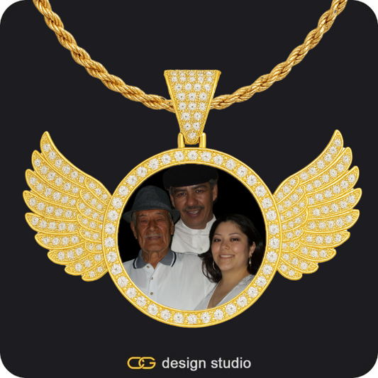 Custom Photo Pendant - Gold / Wings / Rope