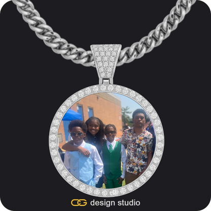 Custom Photo Pendant - Silver / Circle (4 cm) / Cuban (5mm),Varsity Engraved Necklace