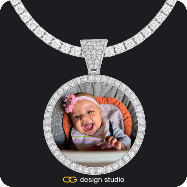 Custom Photo Pendant - Silver / Circle (4 cm) / Tennis