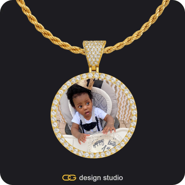 Custom Photo Pendant - Gold / Circle (3 cm) / Rope