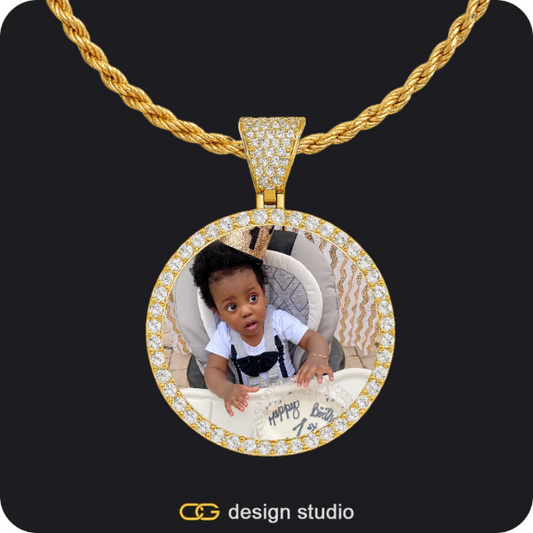 Custom Photo Pendant - Gold / Circle (3 cm) / Rope