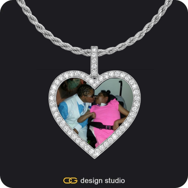 Custom Photo Pendant - Gold / Wings / Cuban (3mm),Custom Photo Pendant - Silver / Heart / Rope