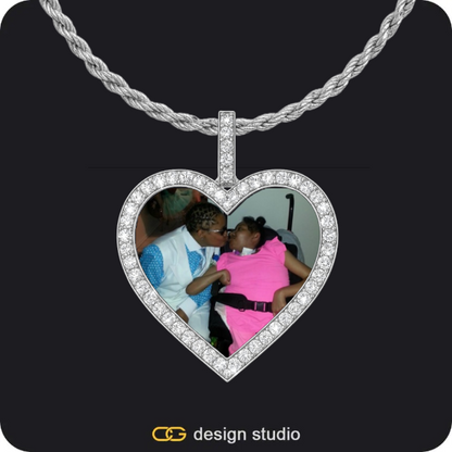 Custom Photo Pendant - Gold / Wings / Cuban (3mm),Custom Photo Pendant - Silver / Heart / Rope