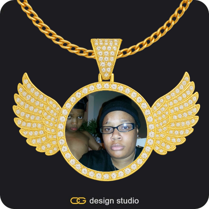 Custom Photo Pendant - Gold / Wings / Cuban (3mm),Custom Photo Pendant - Silver / Heart / Rope