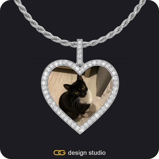 Custom Photo Pendant - Silver / Heart / Rope