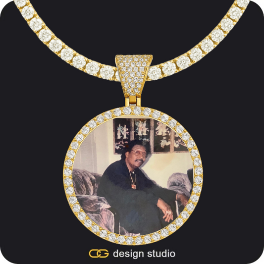 Custom Photo Pendant - Gold / Circle (4 cm) / Tennis