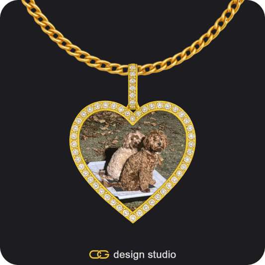 Custom Photo Pendant - Gold / Heart / Cuban (3mm)