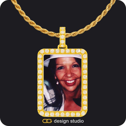 Custom Photo Pendant - Gold / Rectangle / Rope