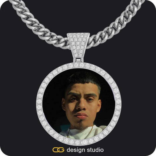 Custom Photo Pendant - Silver / Circle (4 cm) / Cuban (5mm)