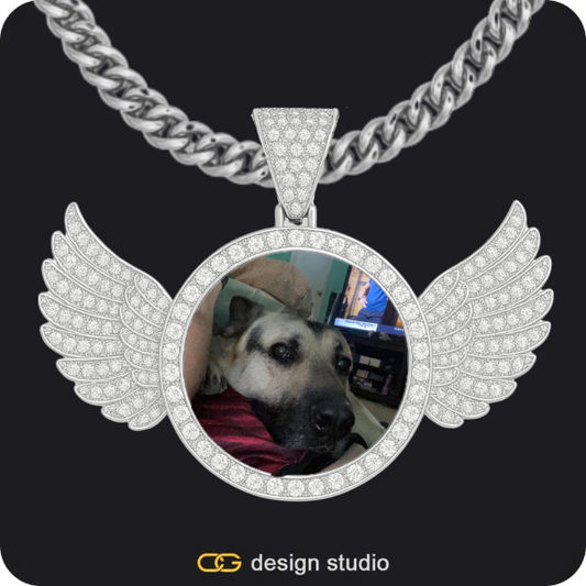 Custom Photo Pendant - Silver / Wings / Cuban (5mm)