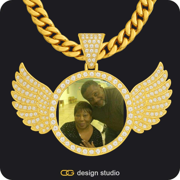 Custom Photo Pendant - Gold / Circle (4 cm) / Rope,Butterfly initial necklace - H,Custom Photo Pendant - Gold / Wings / Cuban (10mm)
