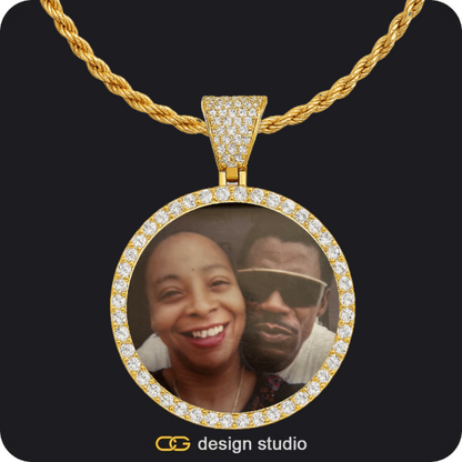 Custom Photo Pendant - Gold / Circle (4 cm) / Rope,Butterfly initial necklace - H,Custom Photo Pendant - Gold / Wings / Cuban (10mm)