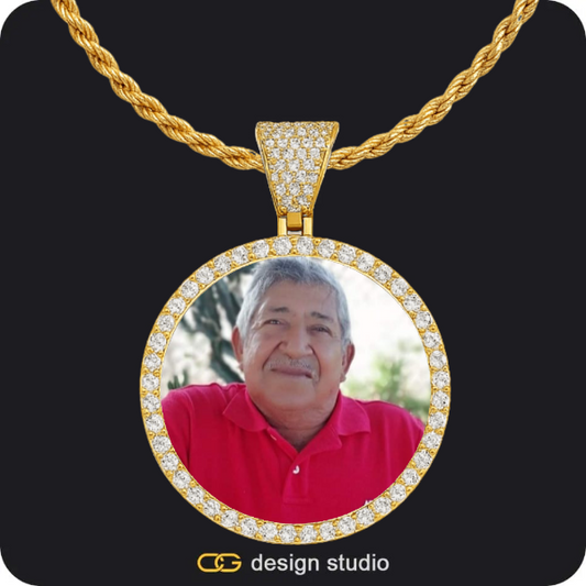 Custom Photo Pendant - Gold / Circle (4 cm) / Rope