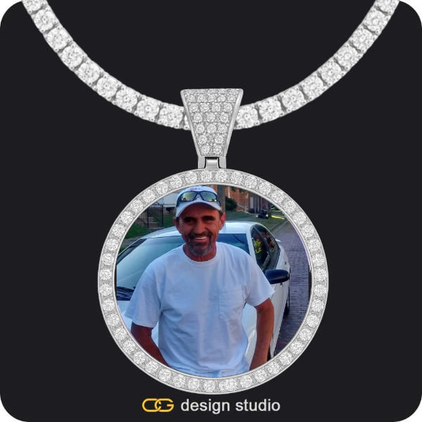 Butterfly initial necklace - H,Custom Photo Pendant - Silver / Circle (4 cm) / Tennis