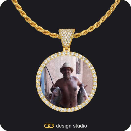 Custom Photo Pendant - Gold / Circle (3 cm) / Rope