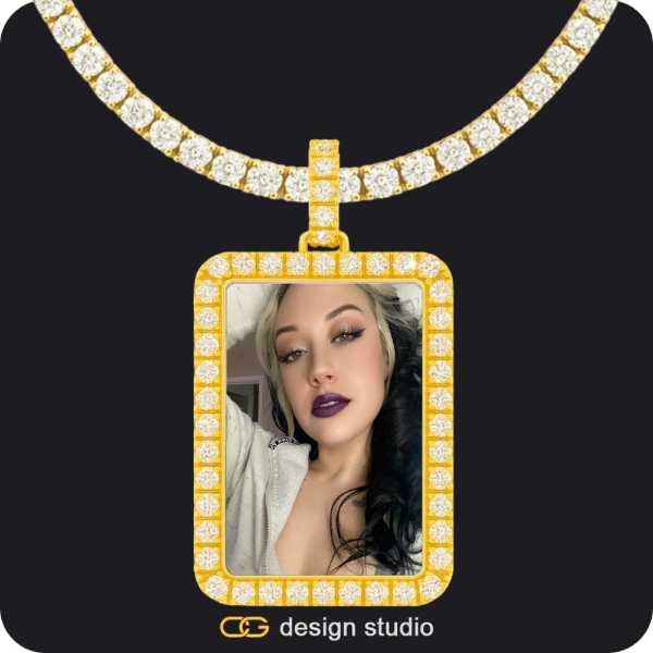 Custom Photo Pendant - Gold / Rectangle / Tennis