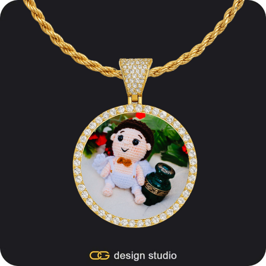 Custom Photo Pendant - Gold / Circle (3 cm) / Rope