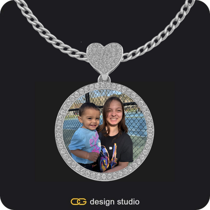 Custom Heart Photo Pendant - Gold / Cuban (3mm),Custom Charm-Top Photo Pendant - Silver / Heart / Cuban (3mm),The multi-name necklace