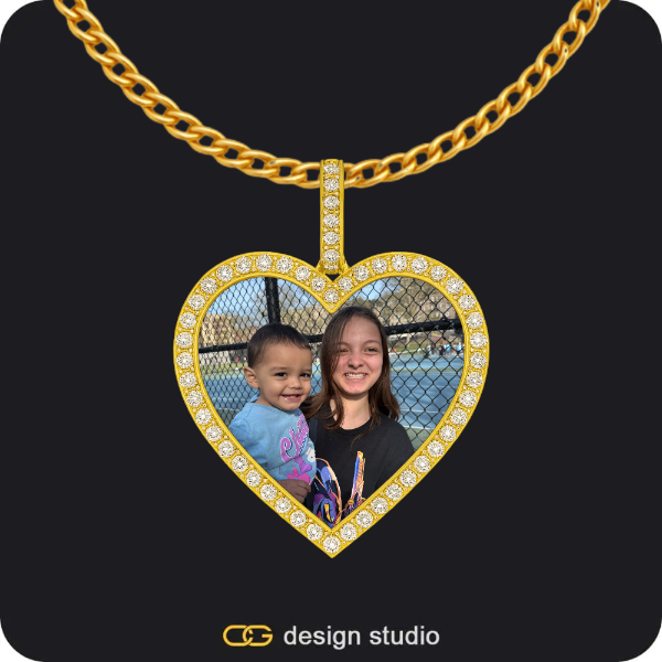 Custom Heart Photo Pendant - Gold / Cuban (3mm),Custom Charm-Top Photo Pendant - Silver / Heart / Cuban (3mm),The multi-name necklace