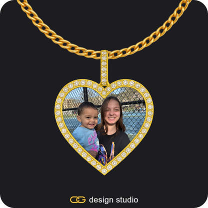 Custom Heart Photo Pendant - Gold / Cuban (3mm),Custom Charm-Top Photo Pendant - Silver / Heart / Cuban (3mm),The multi-name necklace