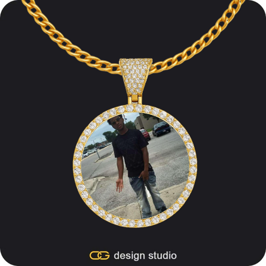 Custom Photo Pendant - Gold / Circle (3 cm) / Cuban (3mm)