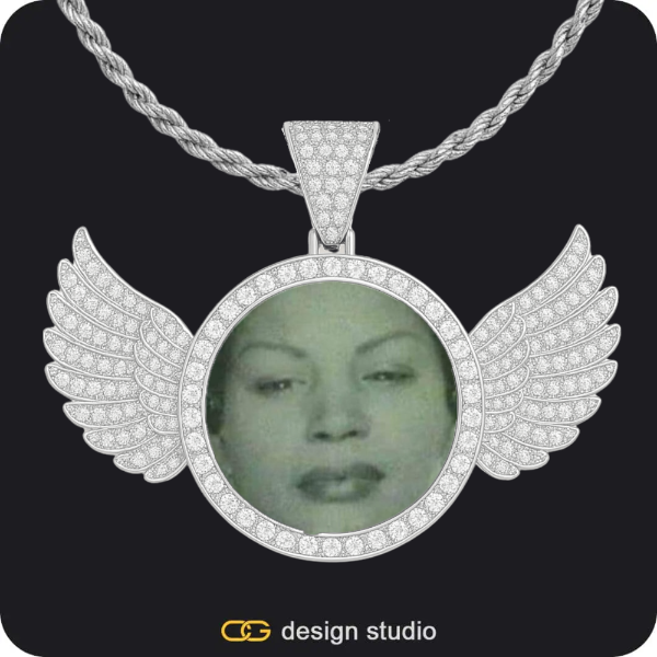 Custom Photo Pendant - Silver / Wings / Rope