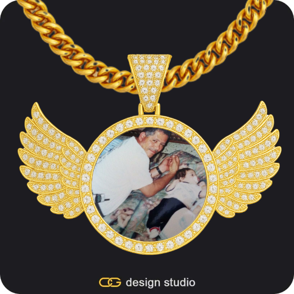 Custom Photo Pendant - Gold / Wings / Cuban (5mm)