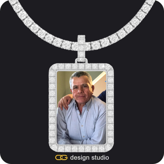 Custom Photo Pendant - Silver / Rectangle / Tennis