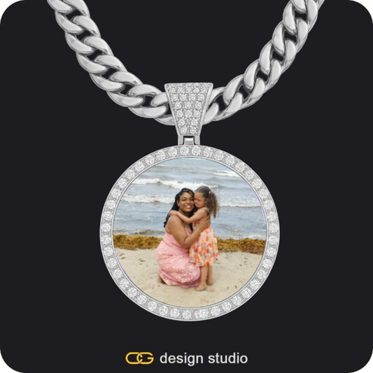 Custom Photo Pendant - Silver / Circle (3 cm) / Cuban (10mm)