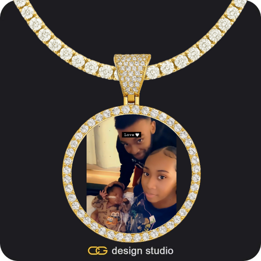 Custom Photo Pendant - Gold / Circle (4 cm) / Tennis