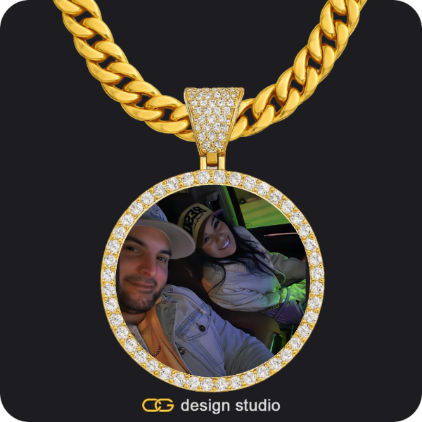 Custom Photo Pendant - Gold / Wings / Cuban (10mm),Custom Photo Pendant - Gold / Circle (4 cm) / Cuban (10mm)