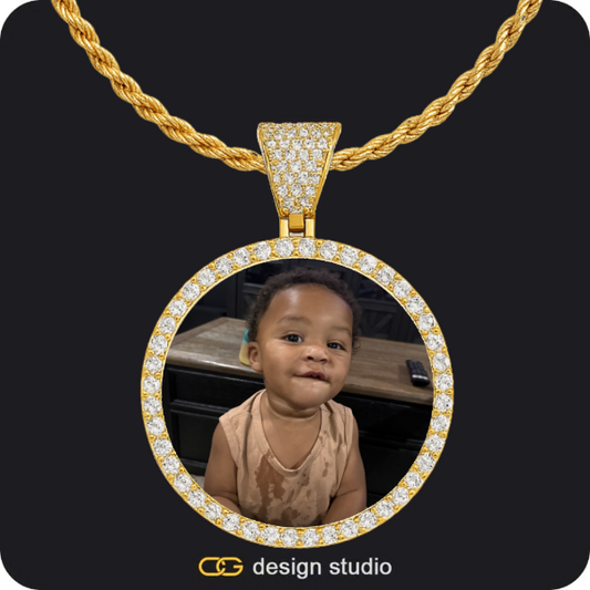 Custom Photo Pendant - Gold / Circle (4 cm) / Rope