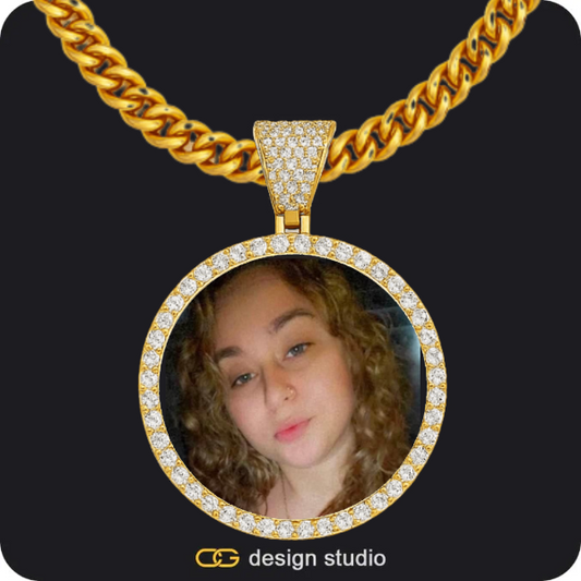 Custom Photo Pendant - Gold / Circle (4 cm) / Cuban (5mm)