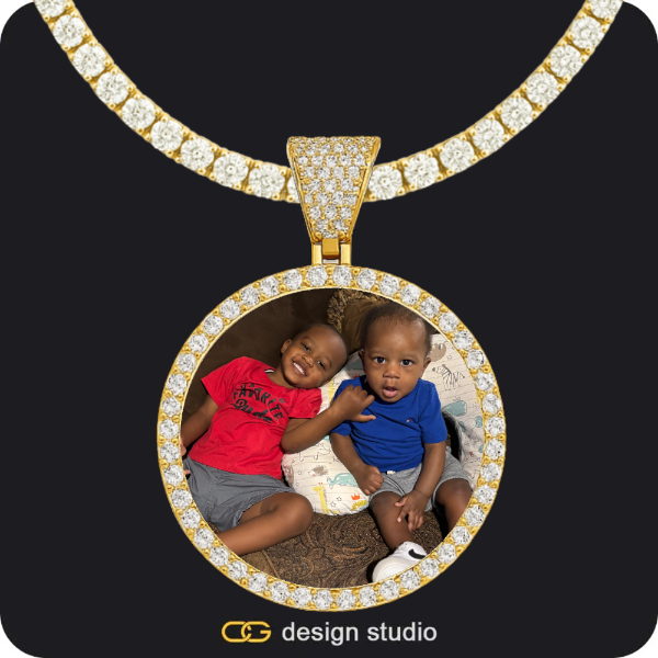 Hexagon initial necklace - X,Custom Photo Pendant - Gold / Circle (4 cm) / Tennis