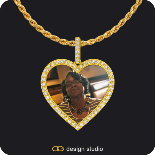 Custom Heart Photo Pendant - Gold / Rope
