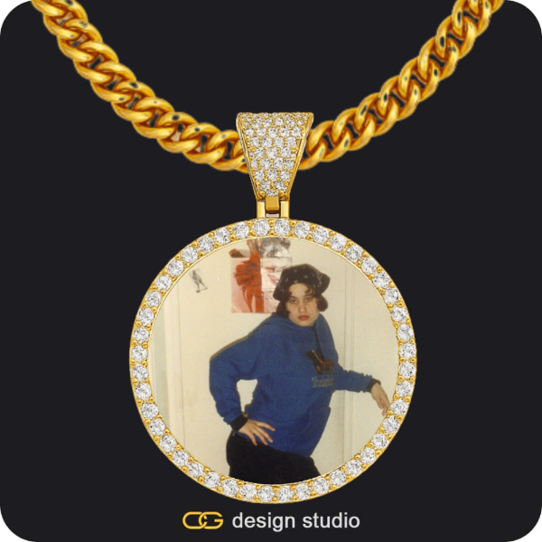 Custom Photo Pendant - Gold / Circle (4 cm) / Cuban (5mm)