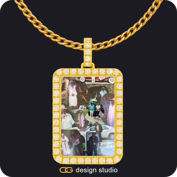 Custom Photo Pendant,Custom Rectangle Photo Pendant - Gold / Cuban (3mm)