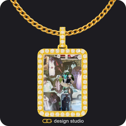 Custom Photo Pendant,Custom Rectangle Photo Pendant - Gold / Cuban (3mm)