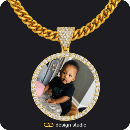 Custom Photo Pendant - Gold / Circle (4 cm) / Cuban (5mm)