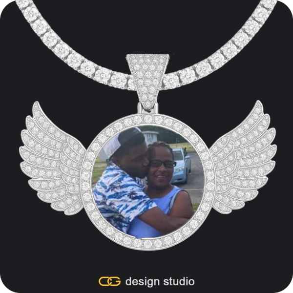 Custom Photo Pendant - Silver / Wings / Tennis