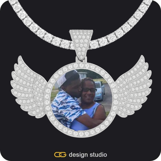 Custom Photo Pendant - Silver / Wings / Tennis