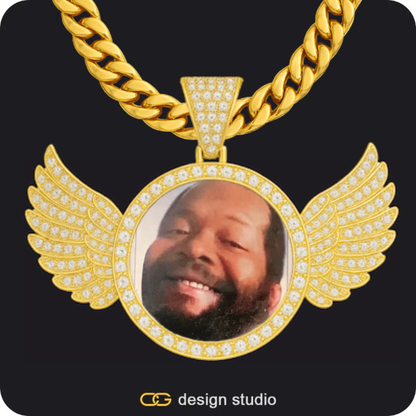 Custom Photo Pendant,Pendant Upgrade - Wings Pendant,Chain Upgrade - 10mm Cuban