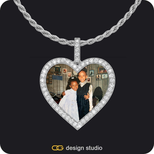 The Essential Name Necklace: Double Layer,Custom Heart Photo Pendant - Silver / Rope