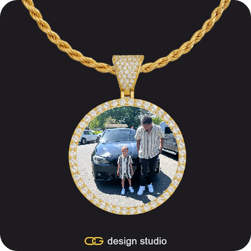 Custom Photo Pendant,Custom Rectangle Photo Pendant - Gold / Cuban (3mm)